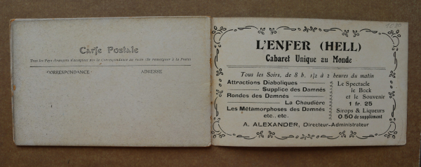Postcard 4x PC Paris 1910-1920 L Enfer HELL Cabaret unique attractions Diabolic France 75 Paris